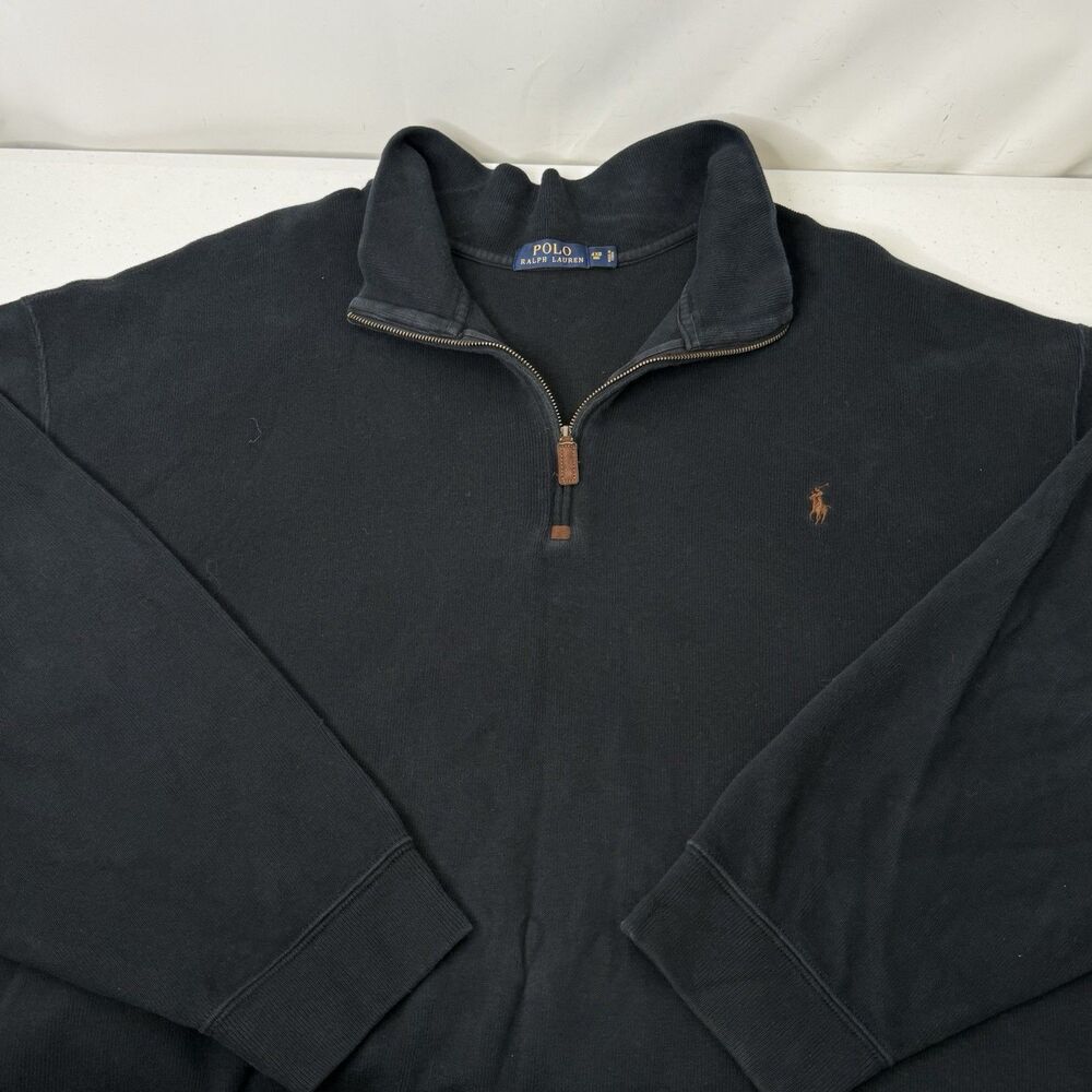 Polo Ralph Lauren 1/4 Zip Pullover Mens 4X Big Black Sweater Pony Cotton Preppy - Picture 3 of 10